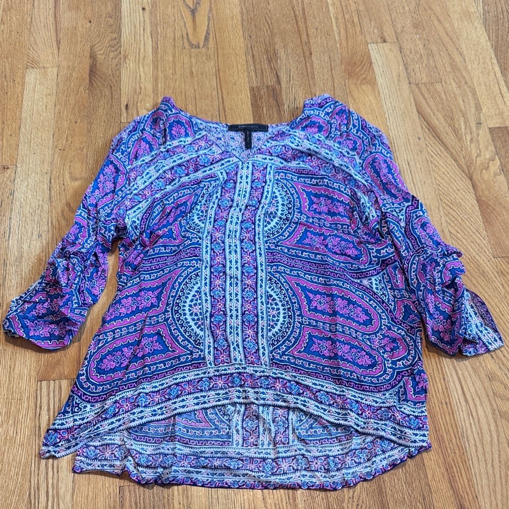 BCBGMaxAzria Women's Paisley Print Blouse - Blue and Pink Medium